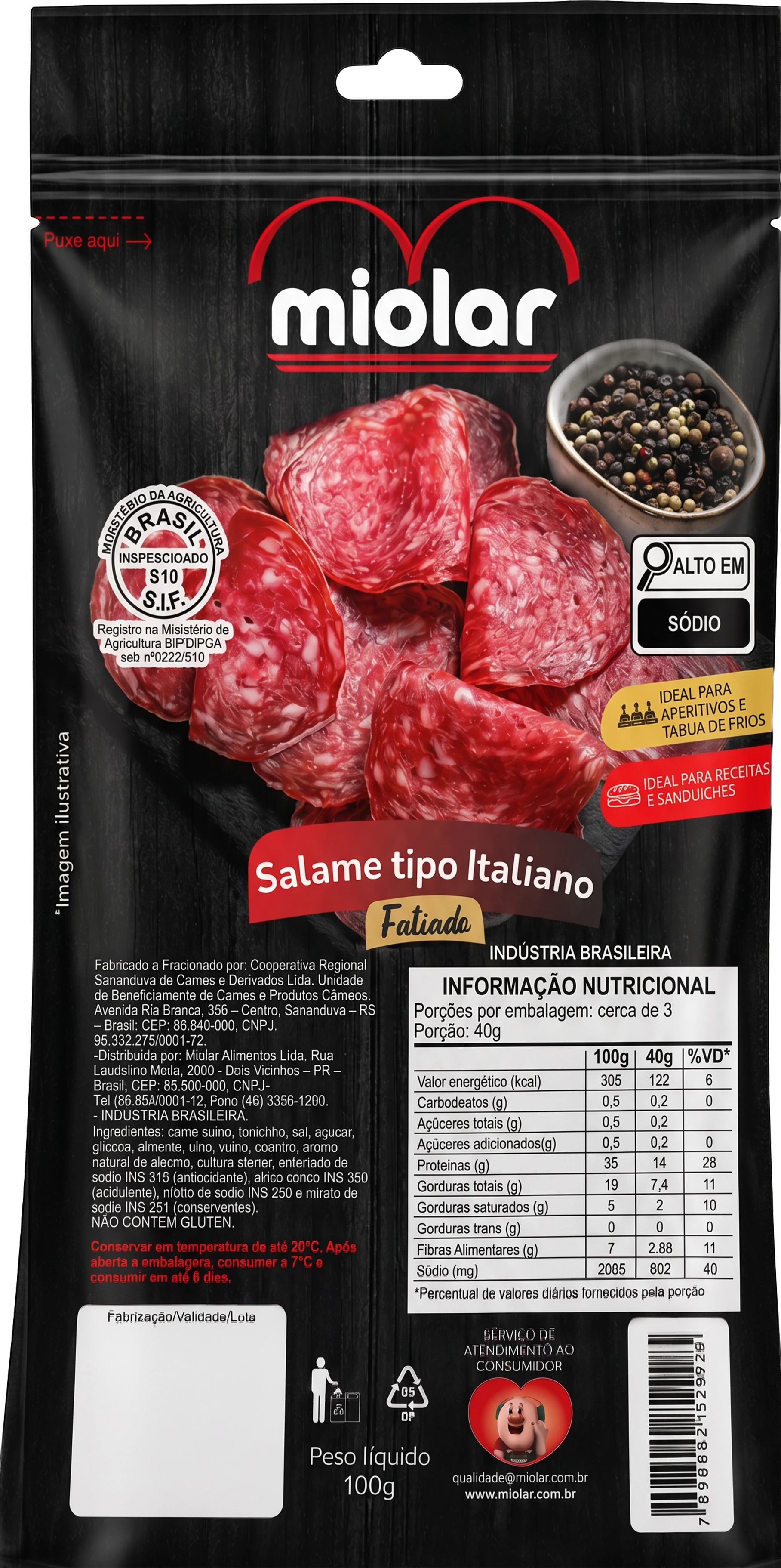 Salame Tipo Italiano Fatiado